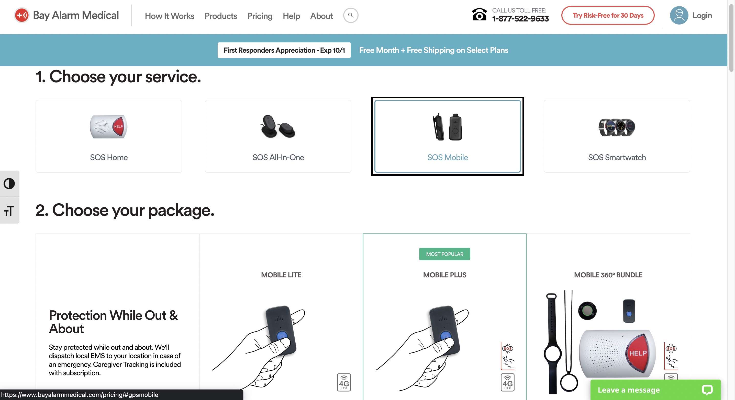 screenshot of Bay Alarm Medical packages