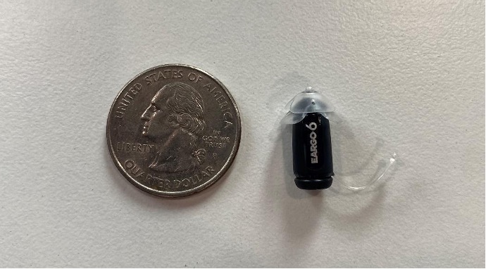Comparison of Eargo hearing aid with a quarter
