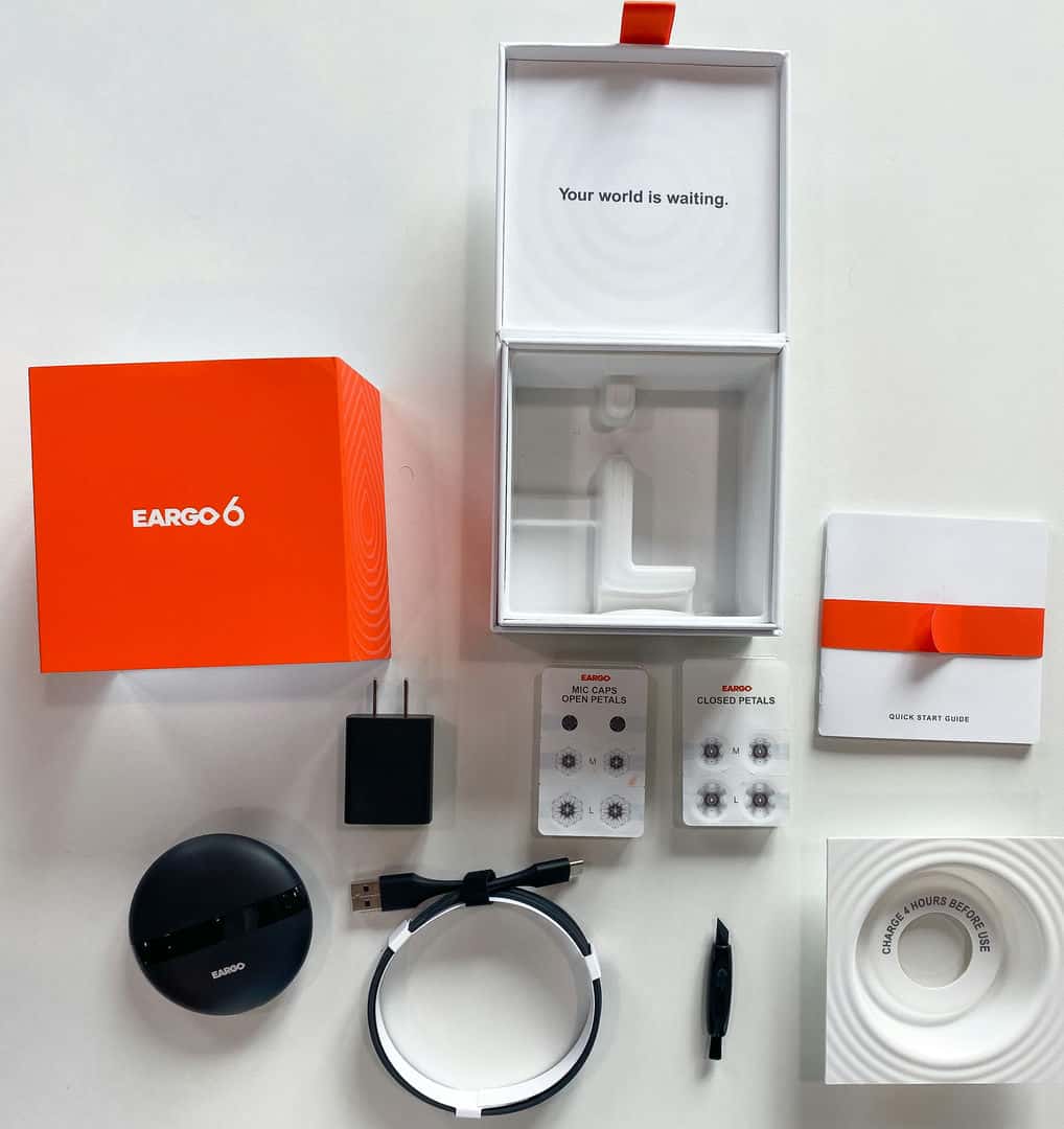 Eargo6 open box and accessories