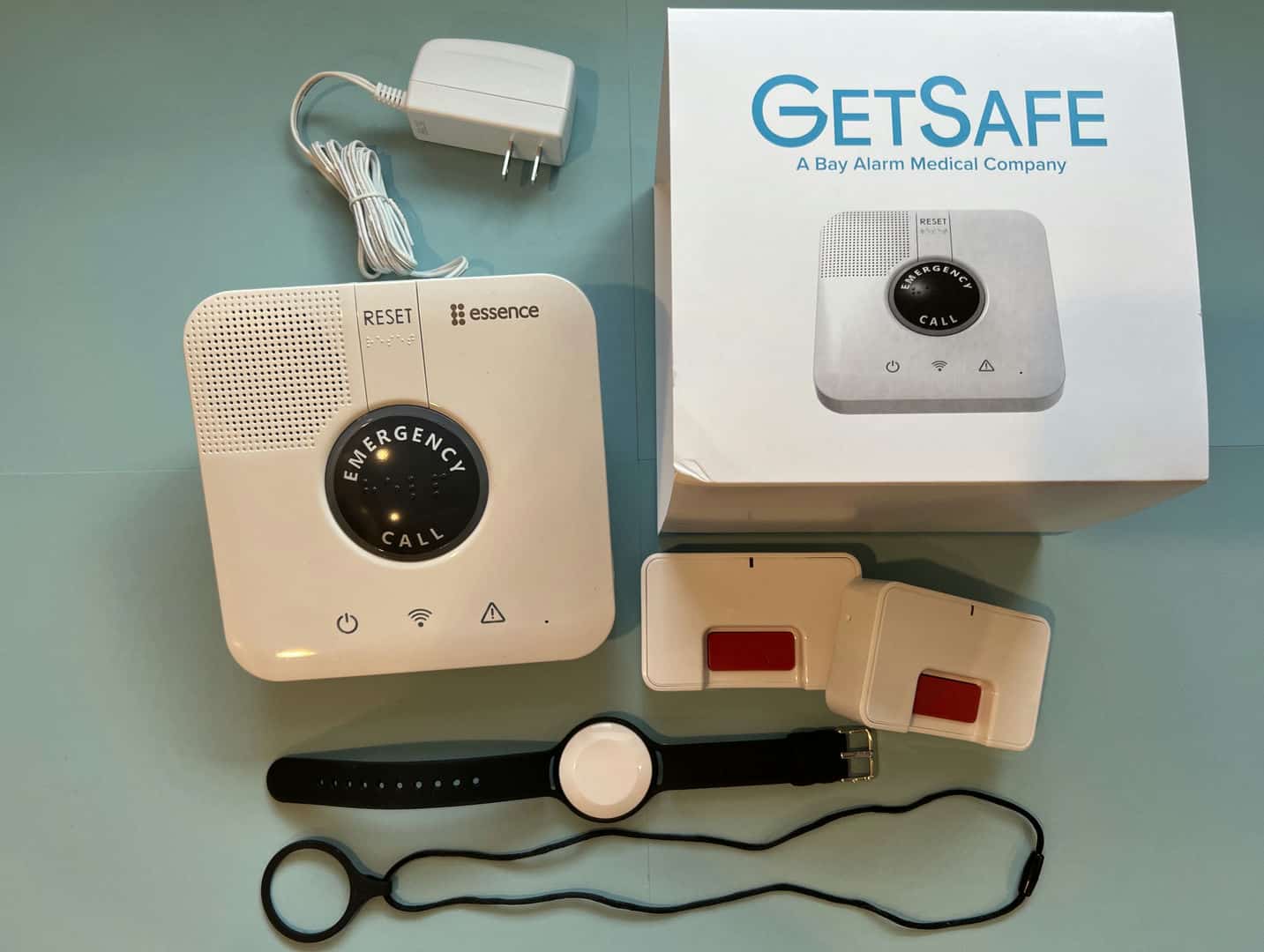 GetSafe medical alert base wall button and wearable button with the box