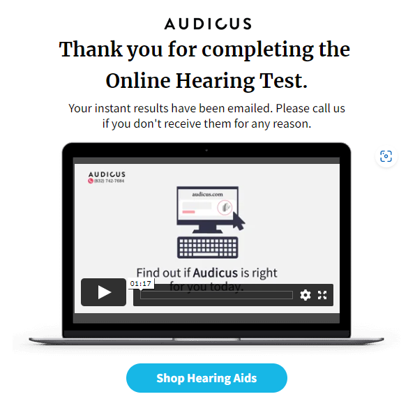 screenshot of Audicus online hearing test