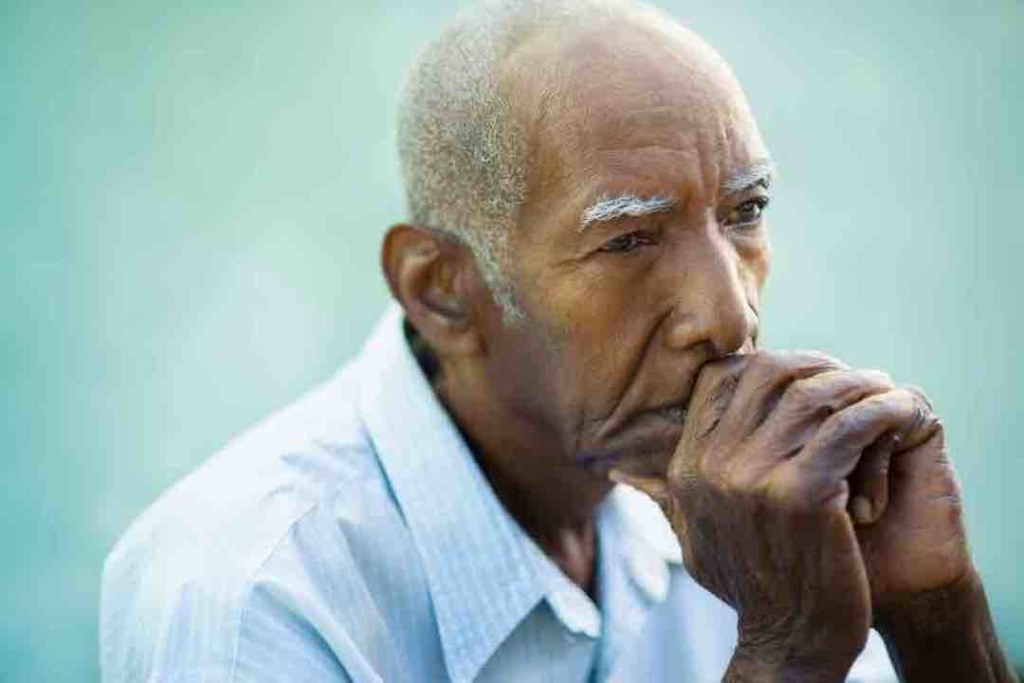Seniors portrait of contemplative old african american man looking away.
