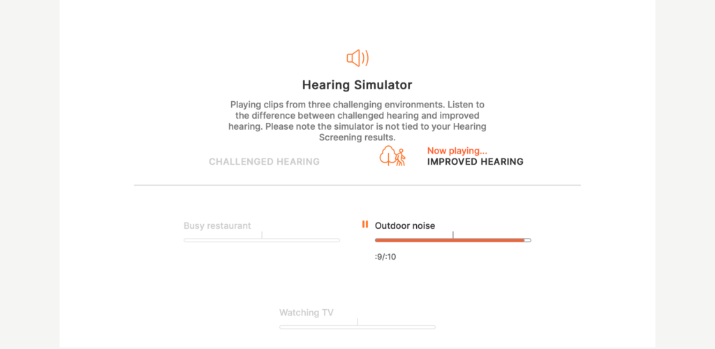A screenshot of Eargo's online hearing test hearing simulator.