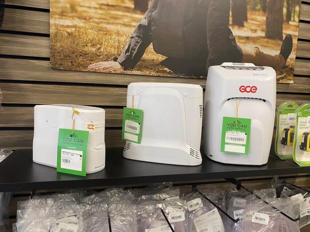 Closed up photo of POCs in  a DME supply store named 'You Can Home Medical'