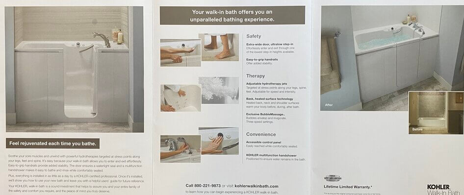 Photo of Kohler walk-in bath brochure - back
