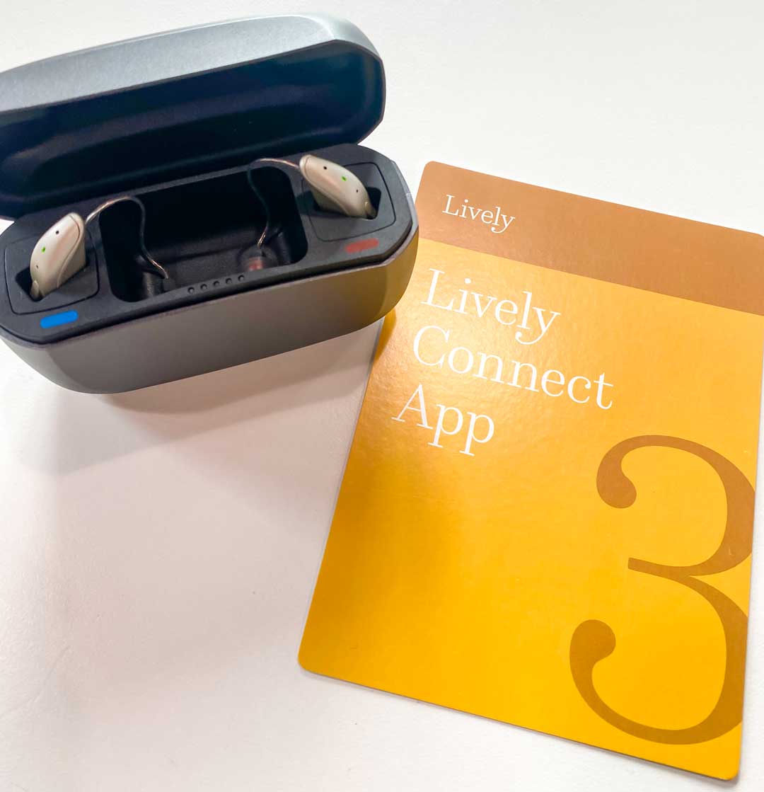 Lively Connect app with Lively hearing aid and case