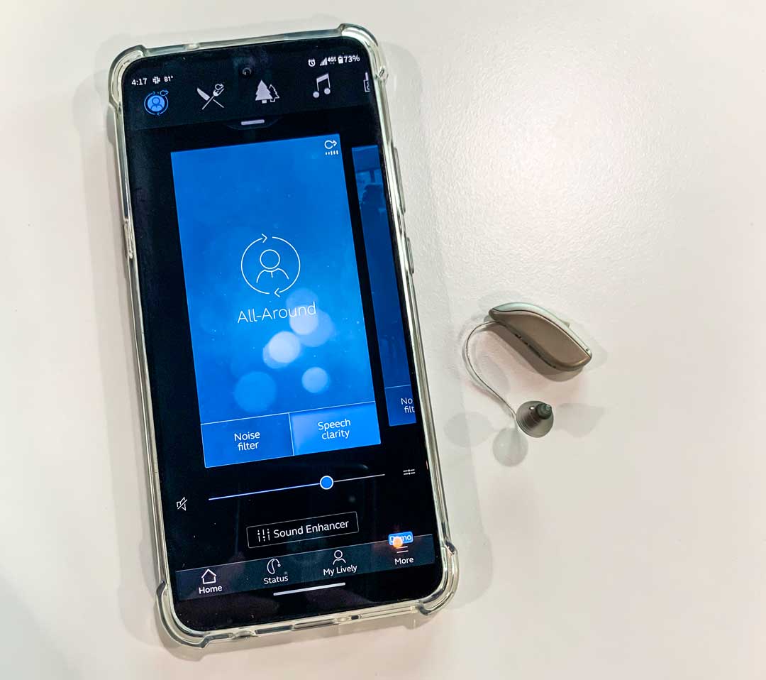 Lively hearing aid app allows you to change environments by swiping cards