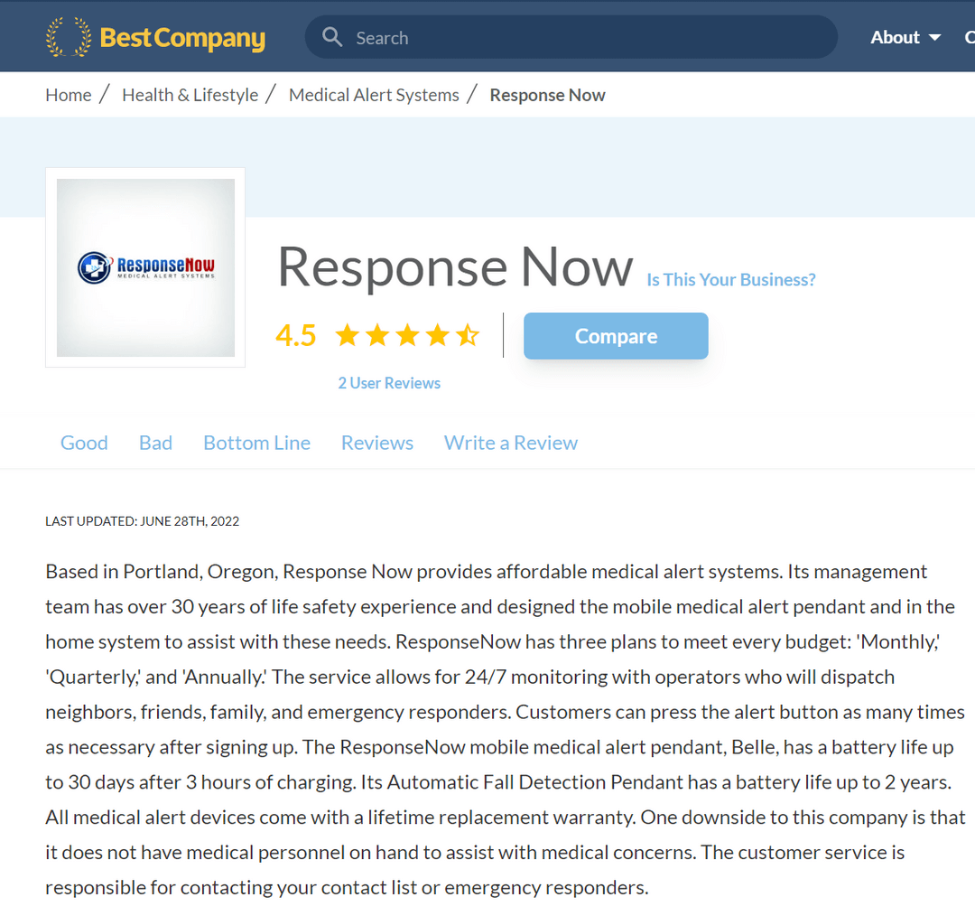 Response Now Profile on Best Company
